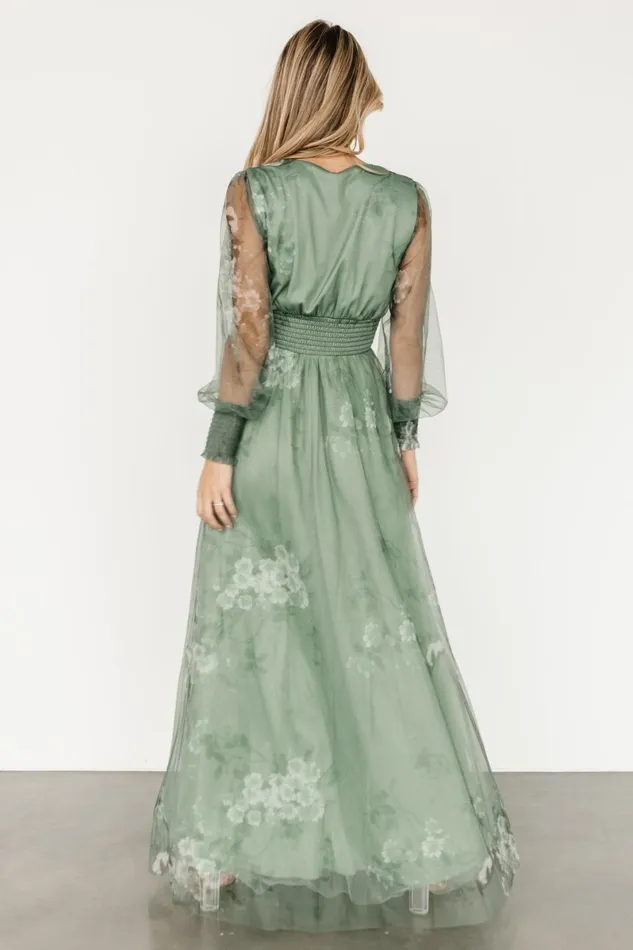 Layla Tulle Maxi Dress Dusty Green Floral Women Baltic Born Tulle Styles
