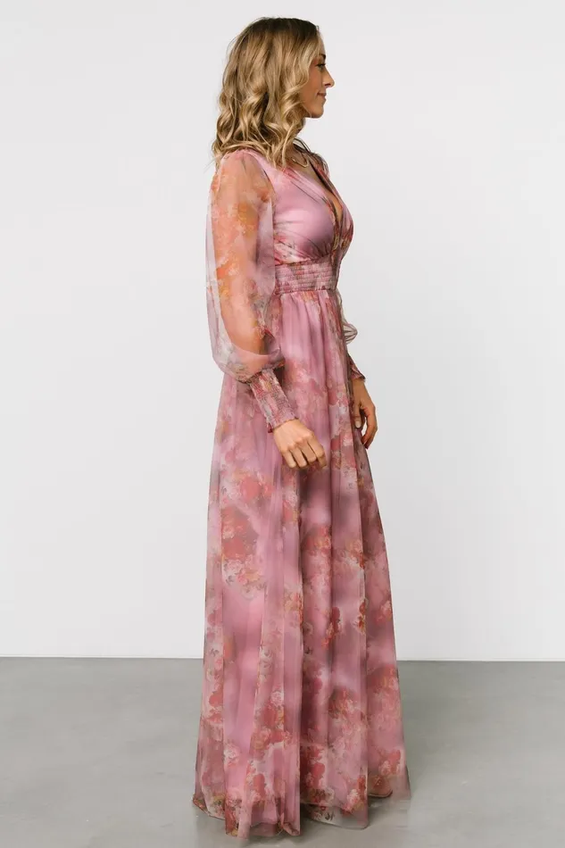 Layla Tulle Maxi Dress Dusty Orchid Floral Women Baltic Born Wedding Guest