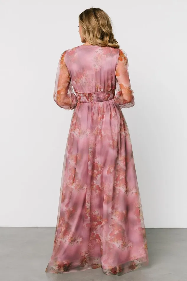 Layla Tulle Maxi Dress Dusty Orchid Floral Women Baltic Born Wedding Guest