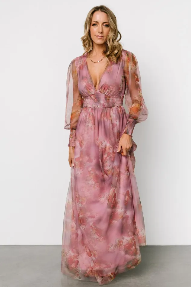 Layla Tulle Maxi Dress Dusty Orchid Floral Women Baltic Born Wedding Guest