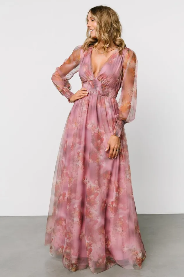 Layla Tulle Maxi Dress Dusty Orchid Floral Women Baltic Born Wedding Guest
