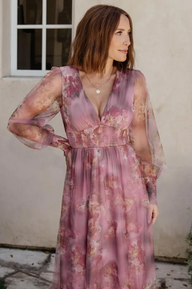 Layla Tulle Maxi Dress Dusty Orchid Floral Women Baltic Born Wedding Guest