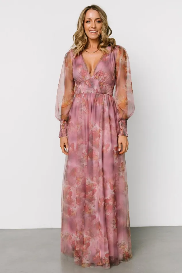 Layla Tulle Maxi Dress Dusty Orchid Floral Women Baltic Born Wedding Guest