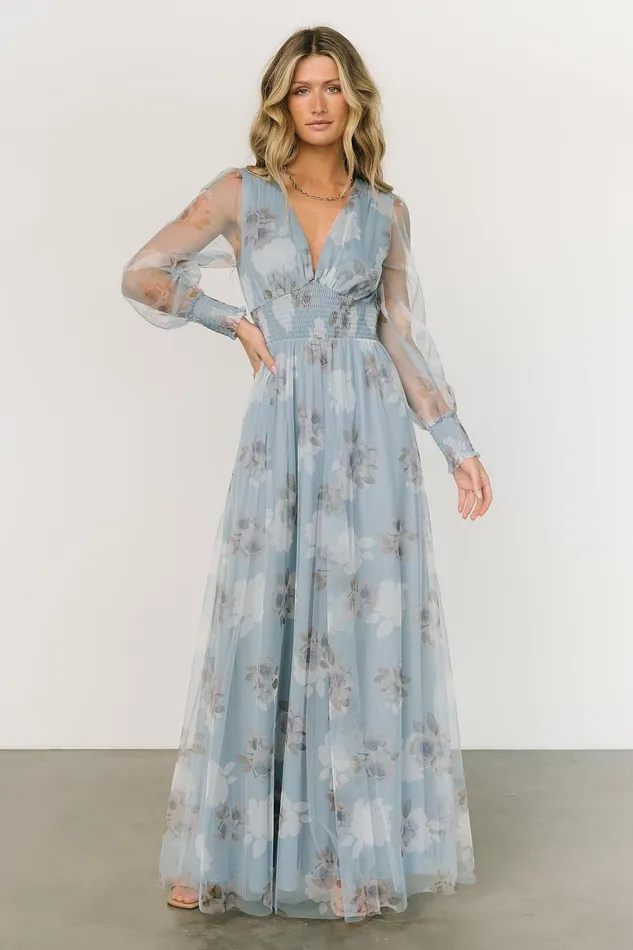 Layla Tulle Maxi Dress Light Blue Floral Women Baltic Born Tulle Styles