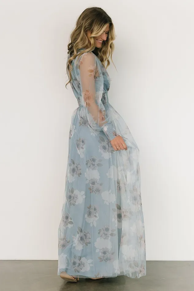 Layla Tulle Maxi Dress Light Blue Floral Women Baltic Born Tulle Styles
