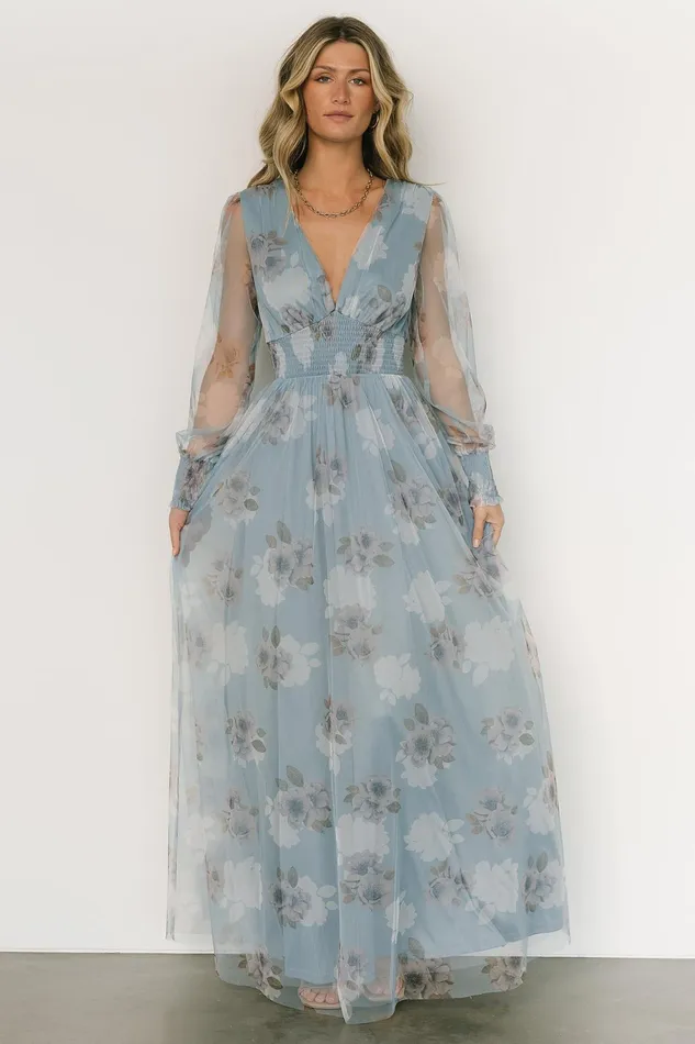 Layla Tulle Maxi Dress Light Blue Floral Women Baltic Born Tulle Styles