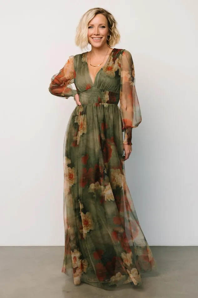 Layla Tulle Maxi Dress Olive Rust Women Baltic Born Bump Friendly