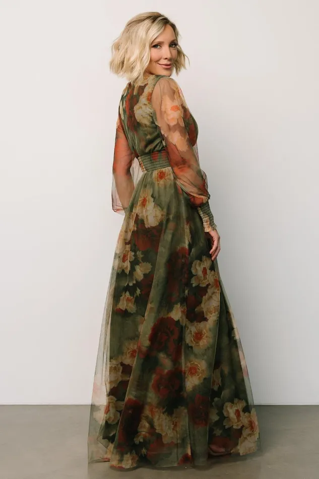 Layla Tulle Maxi Dress Olive Rust Women Baltic Born Bump Friendly