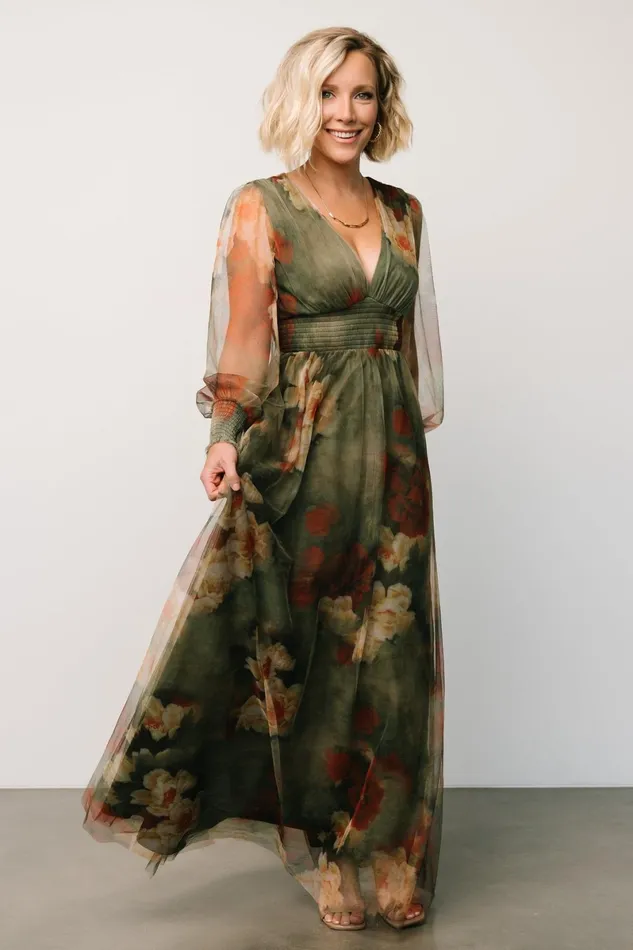 Layla Tulle Maxi Dress Olive Rust Women Baltic Born Bump Friendly