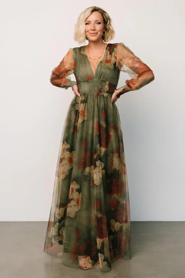Layla Tulle Maxi Dress Olive Rust Women Baltic Born Bump Friendly