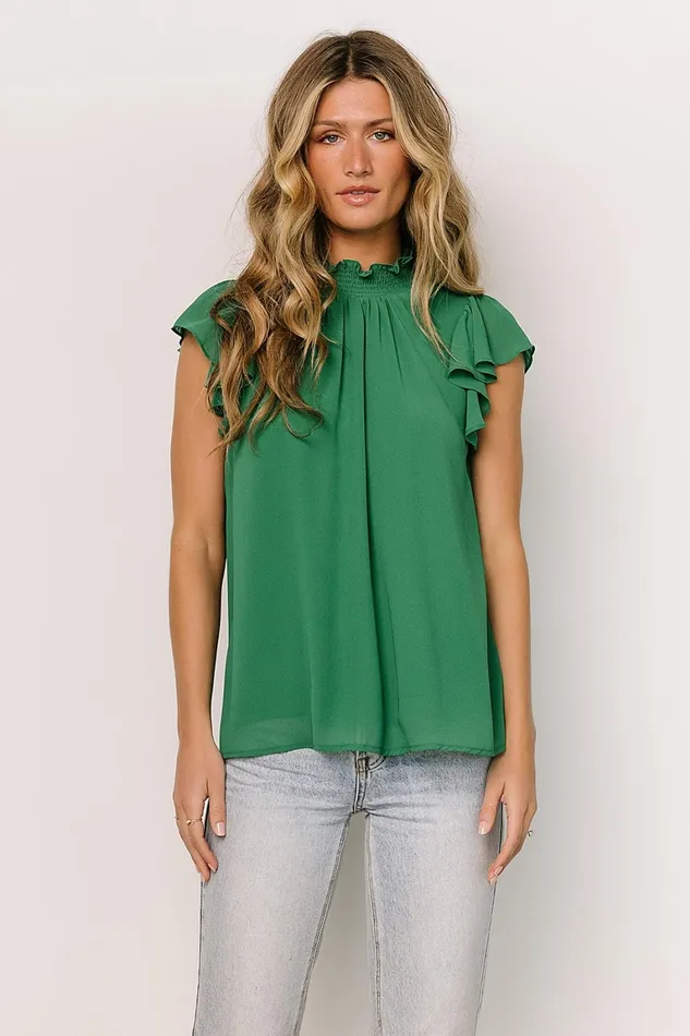 Leah Mock Neck Top Green Women Baltic Born Blouses Shirts