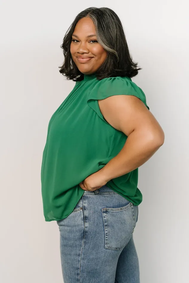 Leah Mock Neck Top Green Women Baltic Born Blouses Shirts