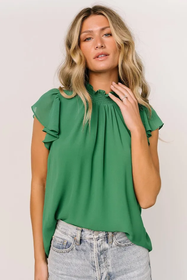 Leah Mock Neck Top Green Women Baltic Born Blouses Shirts