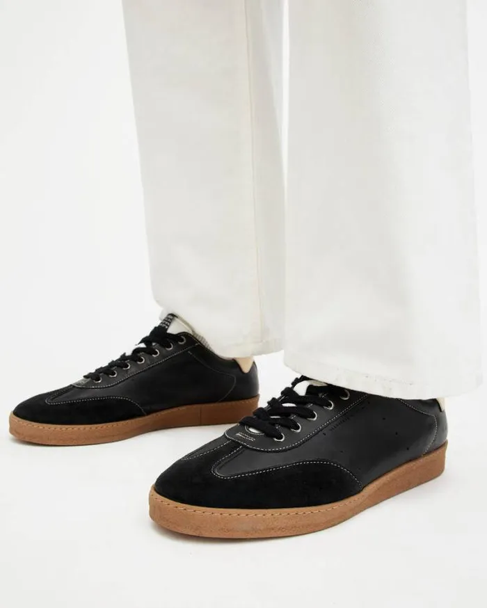 Leo Low Top Leather Sneakers Black Men AllSaints Shoes and Boots