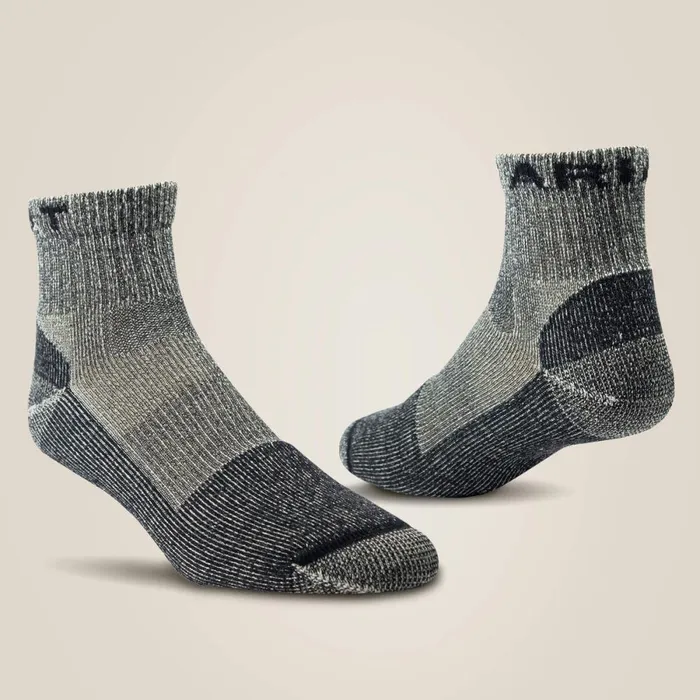 Lightweight Merino Wool Blend Quarter Crew Steel Toe Work Sock 2 Pair Pack Grey Men Ariat Socks