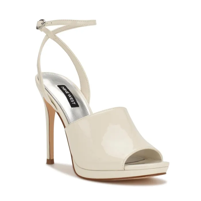 Limbery Anke Strap Sandals Chic Cream Patent Women Nine West High Heels Limbery Anke Strap Sandals Chic Cream Patent Women Nine West High Heels