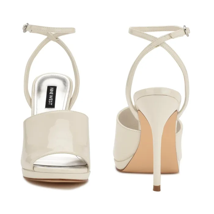 Limbery Anke Strap Sandals Chic Cream Patent Women Nine West High Heels Limbery Anke Strap Sandals Chic Cream Patent Women Nine West High Heels