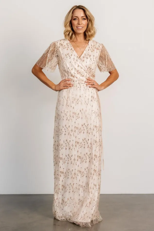 Liza Sequin Wrap Maxi Dress Rose Gold Women Baltic Born Embellished Sequin