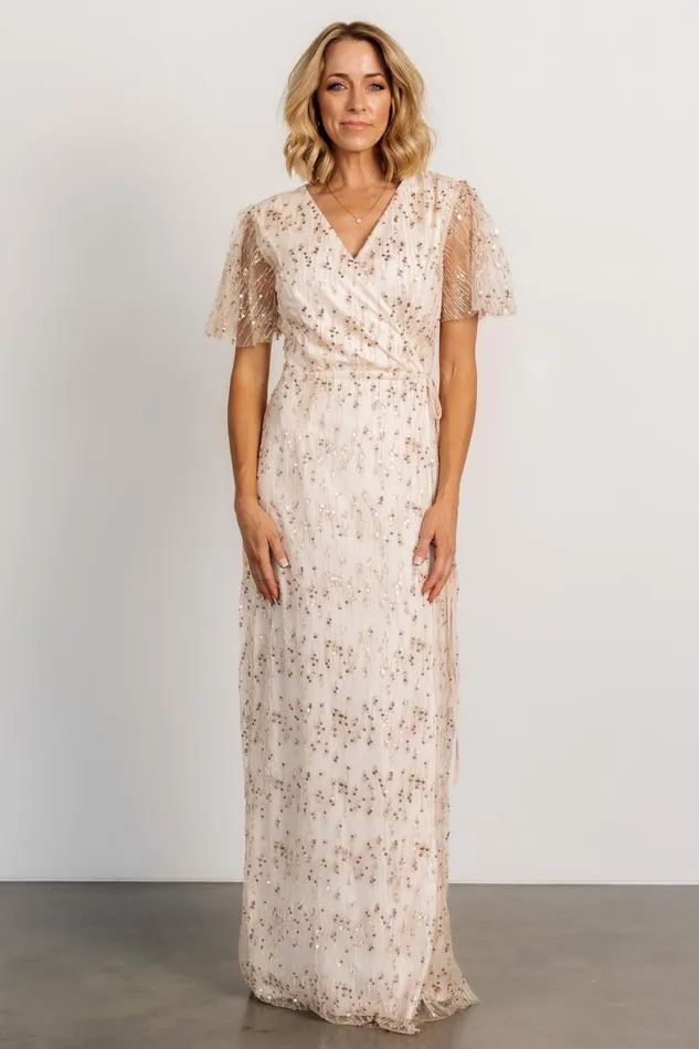 Liza Sequin Wrap Maxi Dress Rose Gold Women Baltic Born Embellished Sequin Liza Sequin Wrap Maxi Dress Rose Gold Women Baltic Born Embellished Sequin