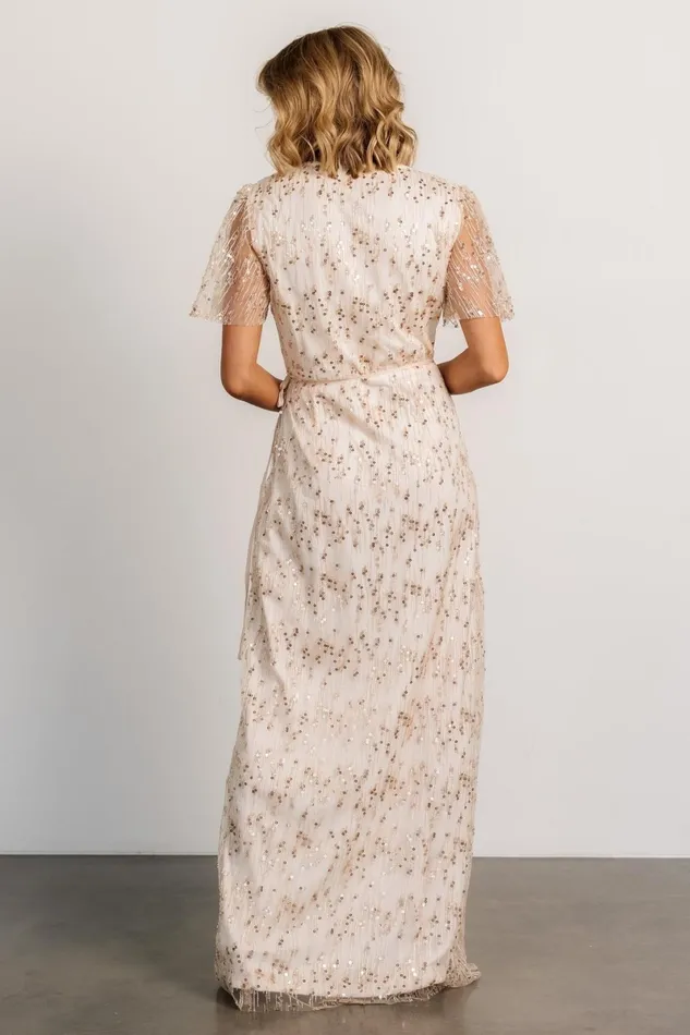 Liza Sequin Wrap Maxi Dress Rose Gold Women Baltic Born Embellished Sequin Liza Sequin Wrap Maxi Dress Rose Gold Women Baltic Born Embellished Sequin