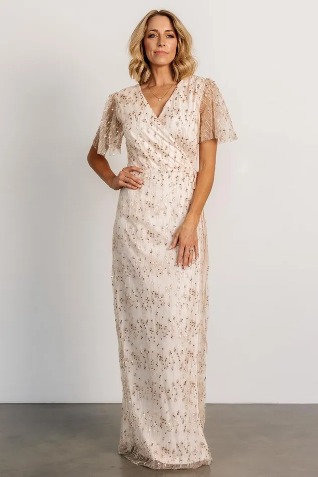 Liza Sequin Wrap Maxi Dress Rose Gold Women Baltic Born Embellished Sequin Liza Sequin Wrap Maxi Dress Rose Gold Women Baltic Born Embellished Sequin
