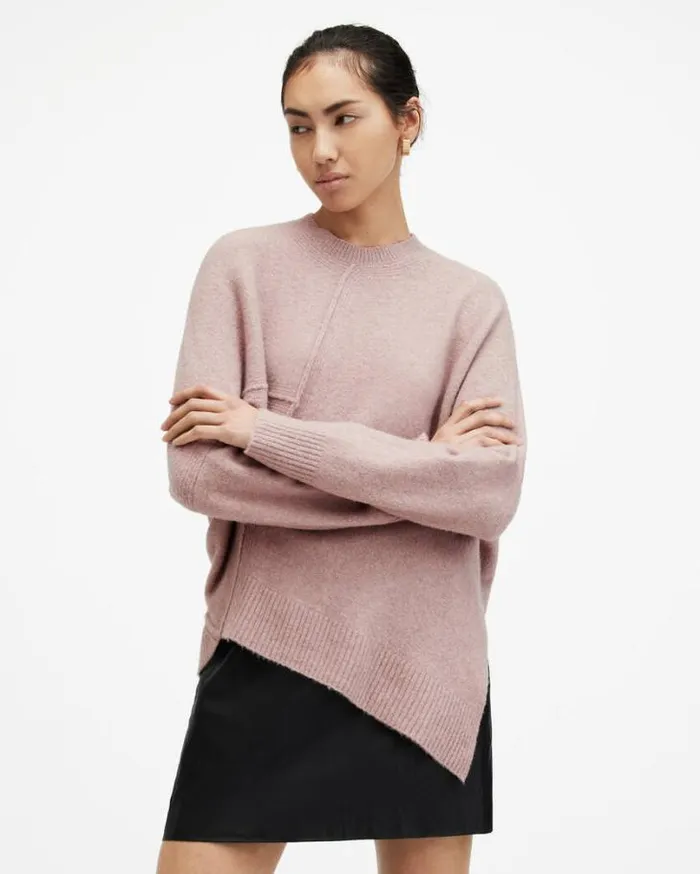 Lock Crew Neck Asymmetric Sweater Pashmina Pink Women AllSaints Sweaters