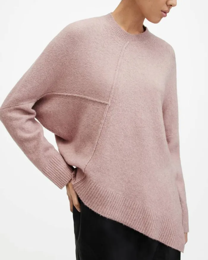 Lock Crew Neck Asymmetric Sweater Pashmina Pink Women AllSaints Sweaters