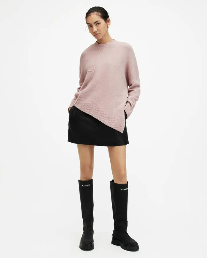 Lock Crew Neck Asymmetric Sweater Pashmina Pink Women AllSaints Sweaters