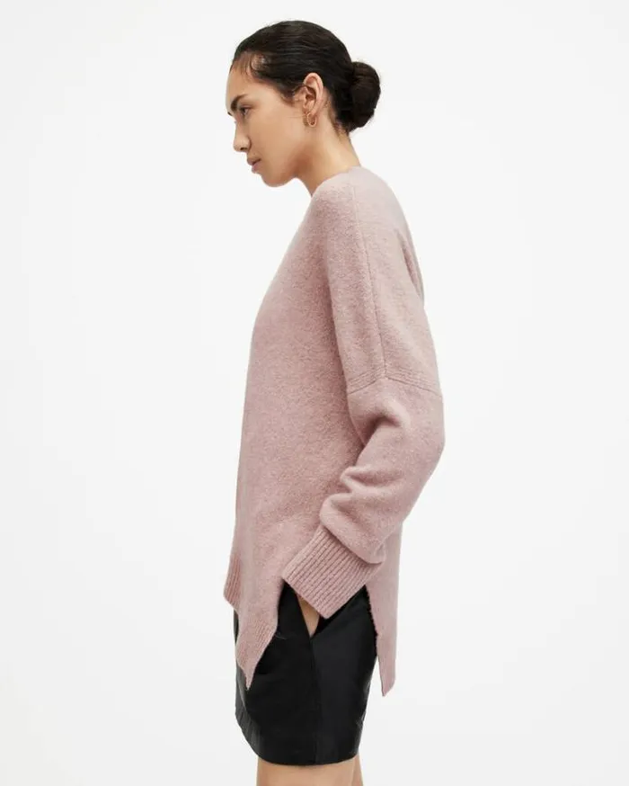 Lock Crew Neck Asymmetric Sweater Pashmina Pink Women AllSaints Sweaters