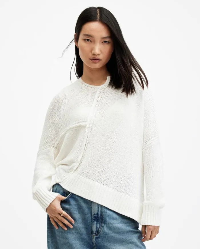 Lock Slub Texture Relaxed Fit Sweater Chalk White Women AllSaints Sweaters