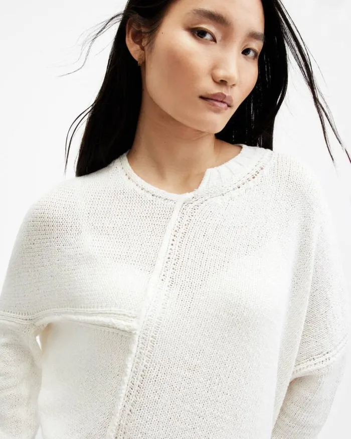 Lock Slub Texture Relaxed Fit Sweater Chalk White Women AllSaints Sweaters