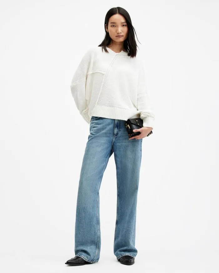 Lock Slub Texture Relaxed Fit Sweater Chalk White Women AllSaints Sweaters