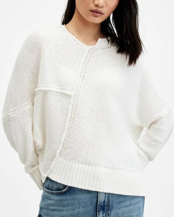 Lock Slub Texture Relaxed Fit Sweater Chalk White Women AllSaints Sweaters