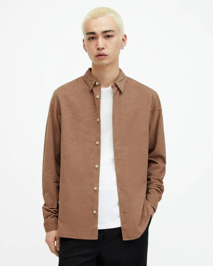 Lorella Corduroy Ramskull Slim Fit Shirt Camel Brown Men AllSaints Shirts