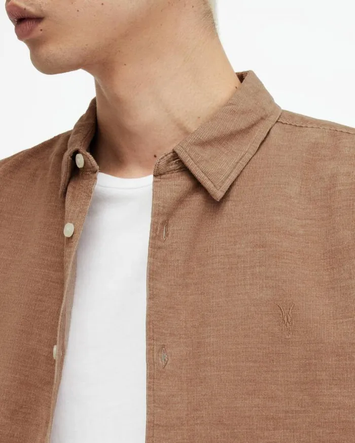 Lorella Corduroy Ramskull Slim Fit Shirt Camel Brown Men AllSaints Shirts