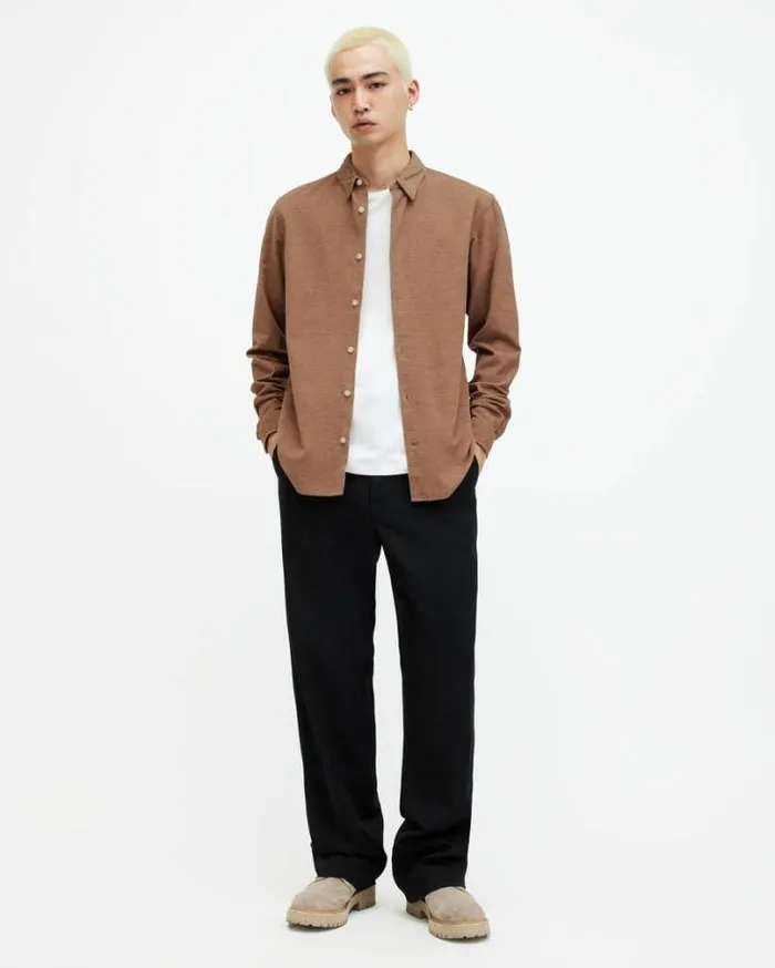 Lorella Corduroy Ramskull Slim Fit Shirt Camel Brown Men AllSaints Shirts
