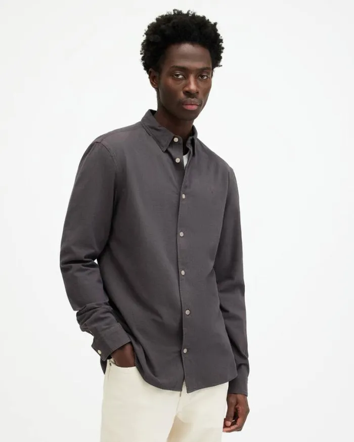 Lovell Long Sleeve Ramskull Shirt Shaded Gray Men AllSaints Shirts