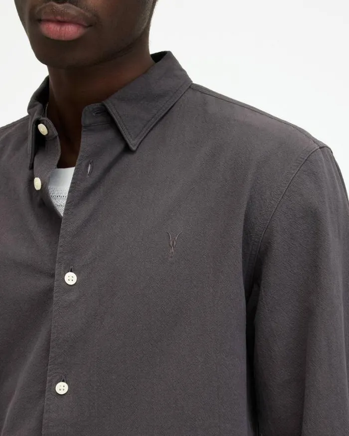 Lovell Long Sleeve Ramskull Shirt Shaded Gray Men AllSaints Shirts