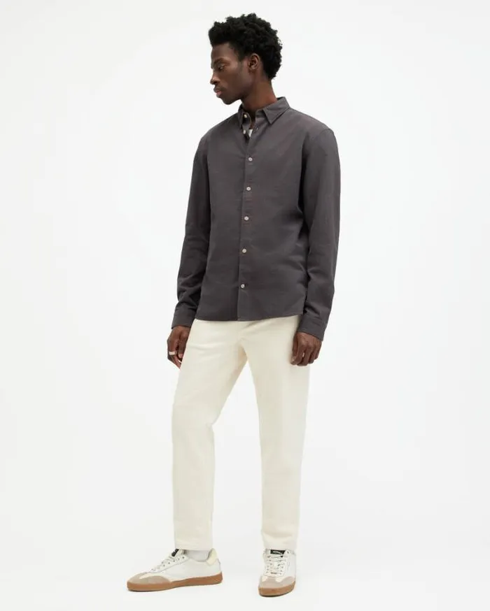 Lovell Long Sleeve Ramskull Shirt Shaded Gray Men AllSaints Shirts