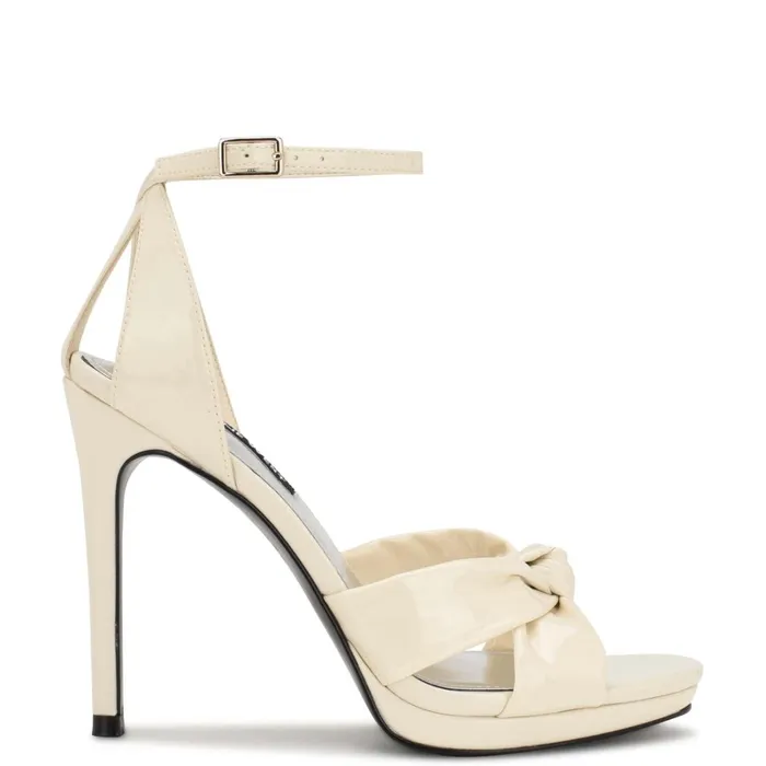 Lovya Ankle Strap Sandals Chic Cream Patent Women Nine West Heeled