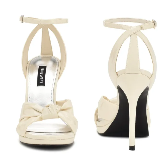 Lovya Ankle Strap Sandals Chic Cream Patent Women Nine West Heeled