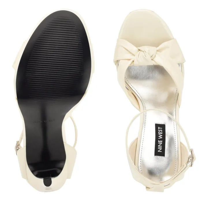 Lovya Ankle Strap Sandals Chic Cream Patent Women Nine West Heeled