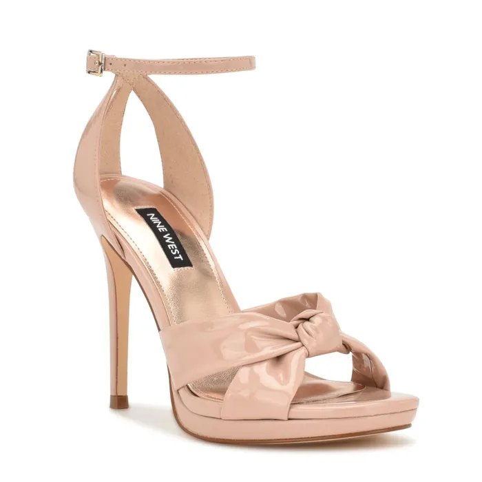 Lovya Ankle Strap Sandals Light Natural Patent Women Nine West High Heels