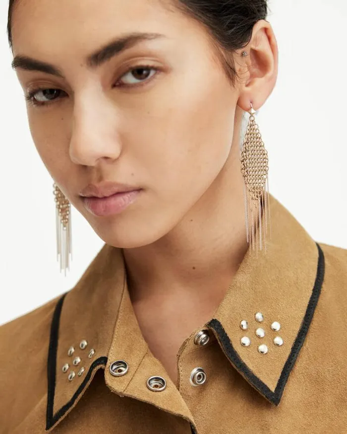 Lucila Fringed Chain Earrings Wrm Braswrm Slver Women AllSaints Jewelry