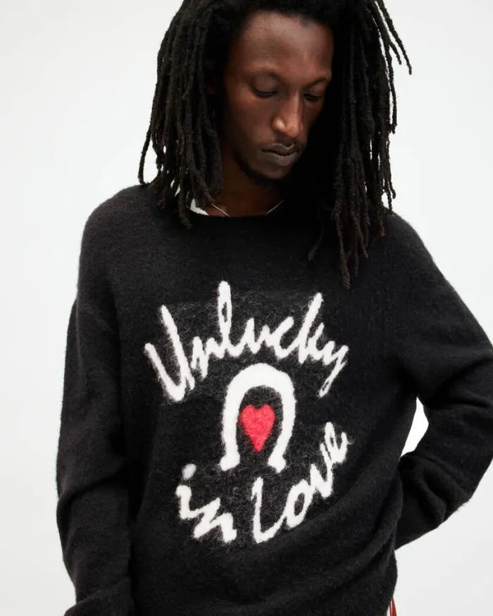 Lucky Love Logo Oversized Sweater Black Men AllSaints Sweaters