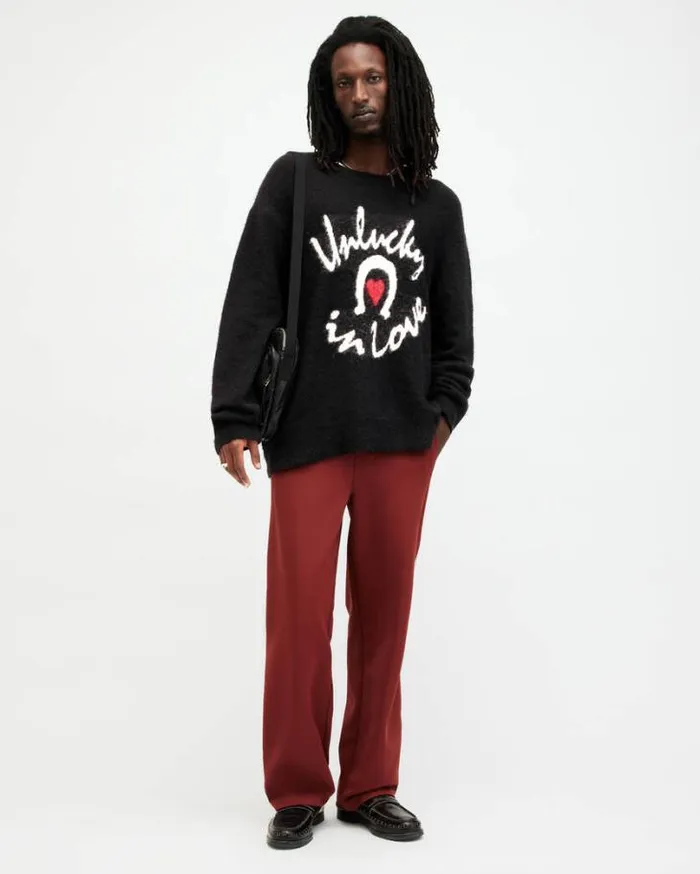 Lucky Love Logo Oversized Sweater Black Men AllSaints Sweaters