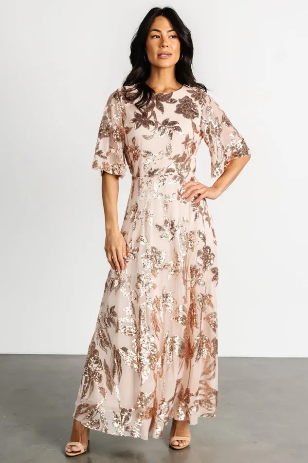 Lucy Sequin Dress Rose Gold Women Baltic Born Maxi Dresses