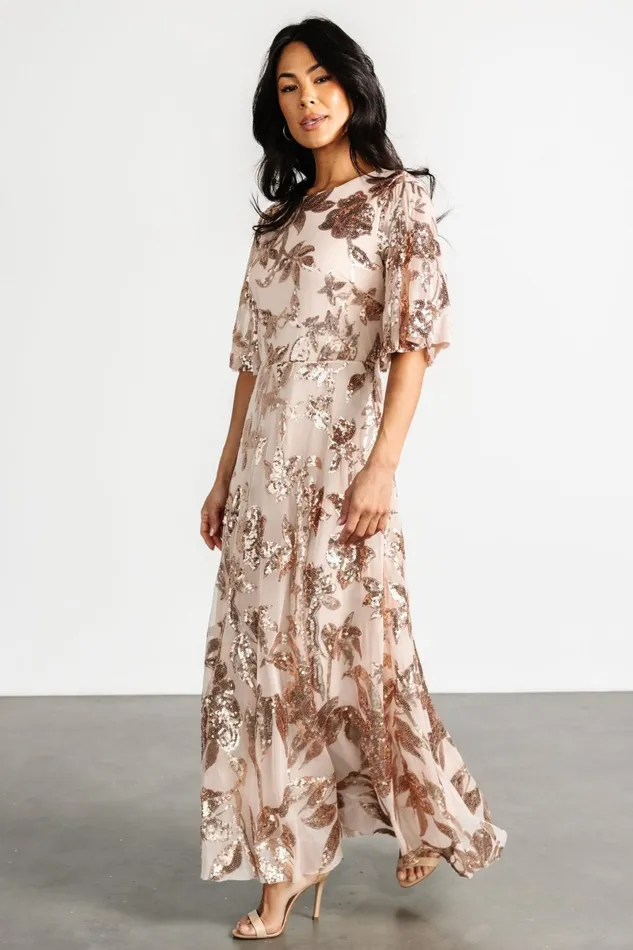 Lucy Sequin Dress Rose Gold Women Baltic Born Maxi Dresses