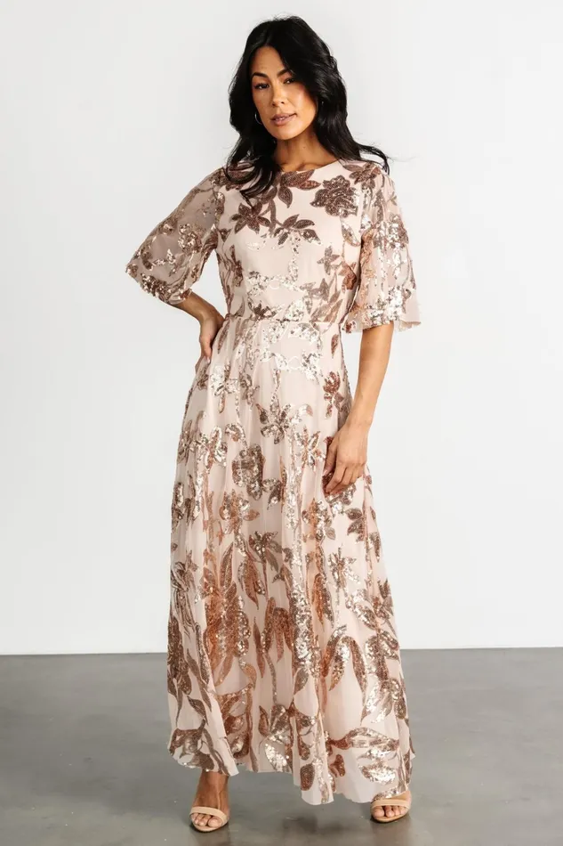 Lucy Sequin Dress Rose Gold Women Baltic Born Maxi Dresses