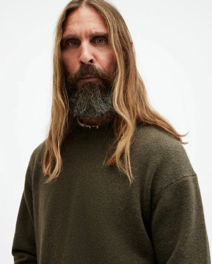 Luka Distressed Crew Neck Sweater Haze Green Men AllSaints Sweaters